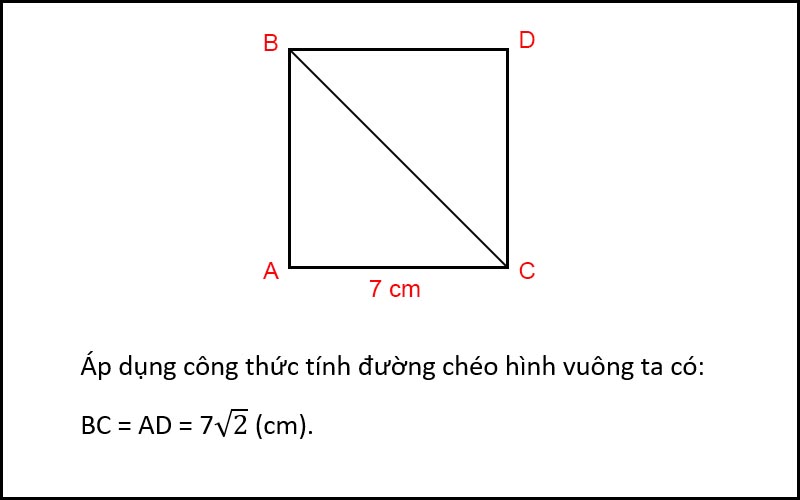 Ví dụ minh họa tính đường chéo hình vuông